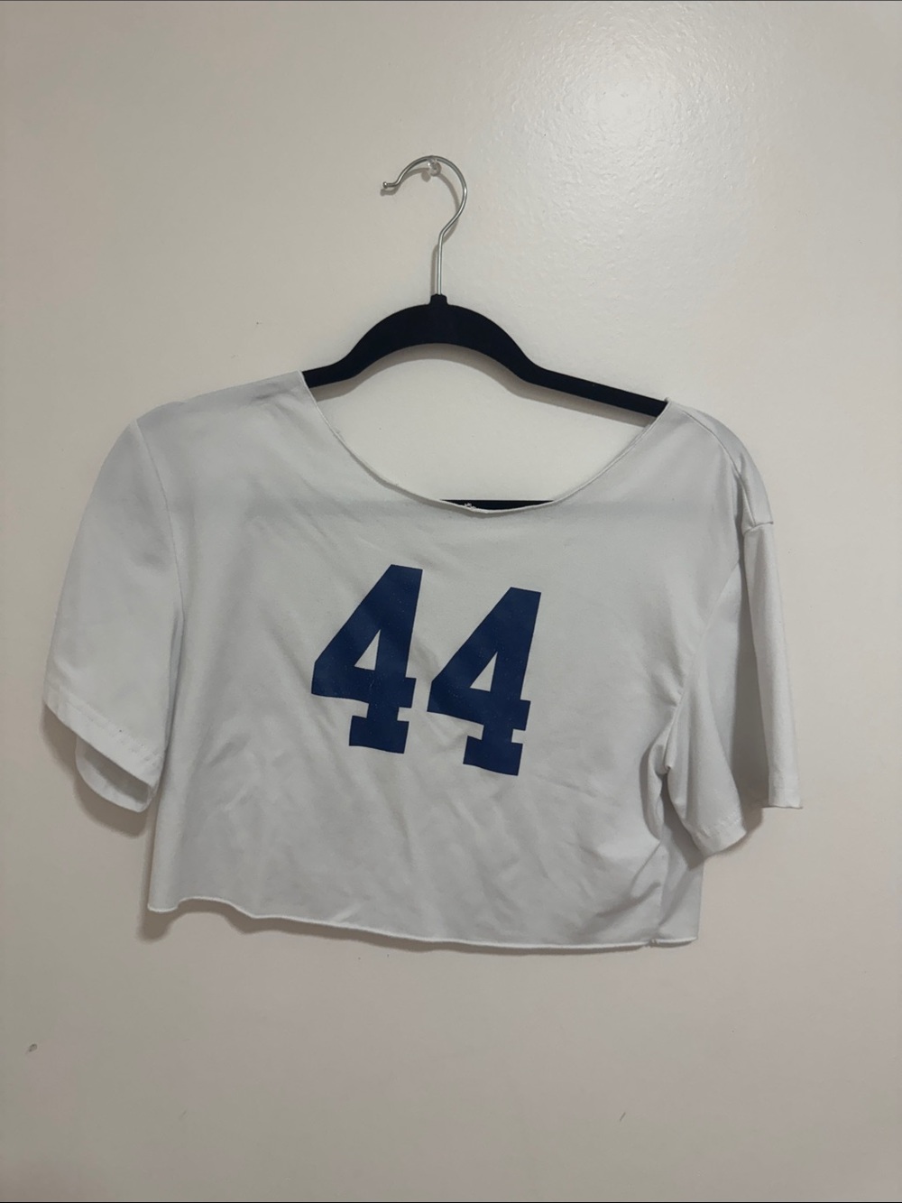 White Crop Tee with Navy '44' Graphic - Women's Top
